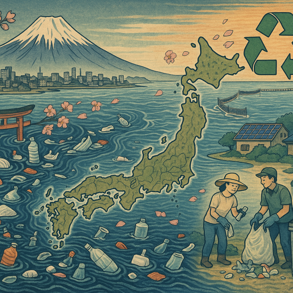 世界2位のプラスチック大国としての日本の責任を表現したイラスト